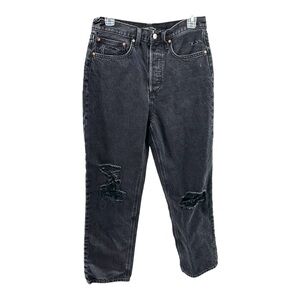 Denim Forum Women’s 28 The Jonie High Rise Loose‎ 29L Jeans Black Distressed